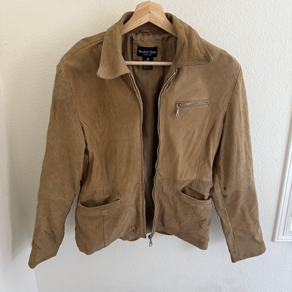 Neutral Zone vintage Y2K Brown tan Leather Zip Jacket size S